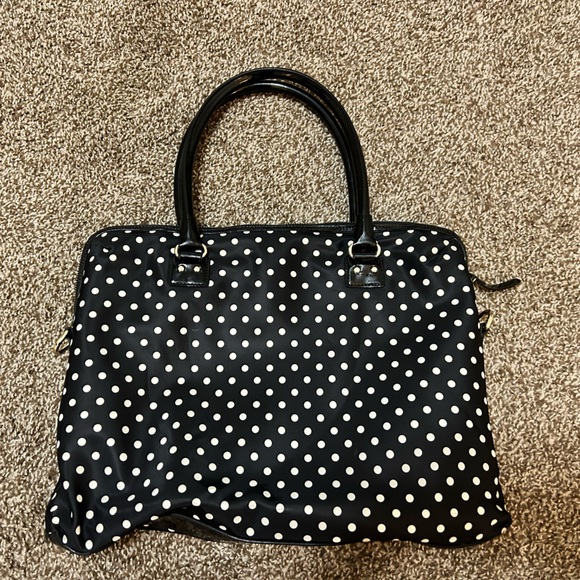 Kate Spade Calista Nylon Laptop Tote Bag, Leather Trim, Black Polka Dots - Picture 4 of 7
